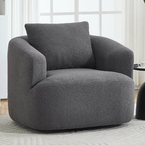 English Elm 360° Swivel Barrel Chair Teddy Fleece Upholstery with Pillow for Bedroom Reading Nook Antique Dark Grey W1803P363033
