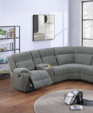 English Elm Sectional Plush Corduroy Reclining 3-Piece Sofa with Dual Consoles and Cup Holders, Seats Five Smoke 36 L x 26 W x 62 H B011S01736