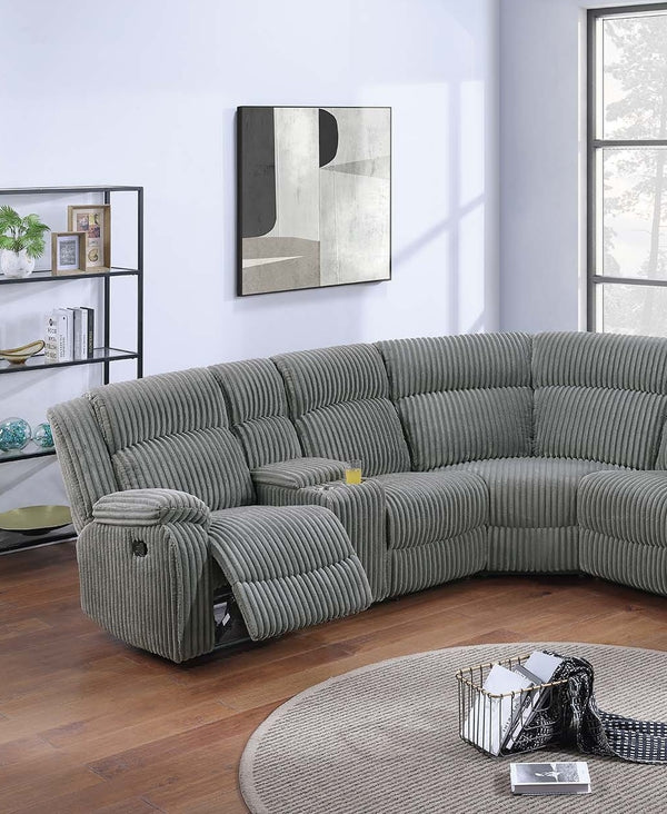English Elm Sectional Plush Corduroy Reclining 3-Piece Sofa with Dual Consoles and Cup Holders, Seats Five Smoke 36 L x 26 W x 62 H B011S01736