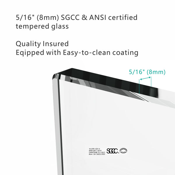 English Elm S-RM6076TB Frameless 56-60" x 76" Sliding Shower Door, 8mm Tempered Glass, Matte Black Rollers and Towel Bar W1865P189853