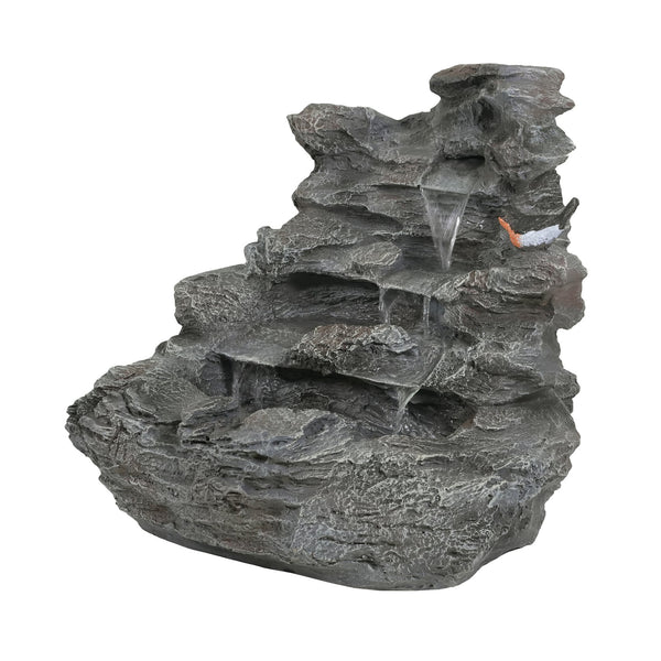 English Elm Christopher Knight Home® - 4-Tiered Concrete Waterfall Fountain with LED Glow, Weather-Resistant Outdoor Garden Accent, Soothing Ambiance N765P324559G