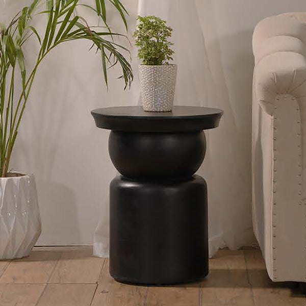 English Elm Luxurious Brown Wood Round Pedestal Side Table in Black Finish — Sculpted Mango Wood Accent, Sturdy 18 B2741P285780