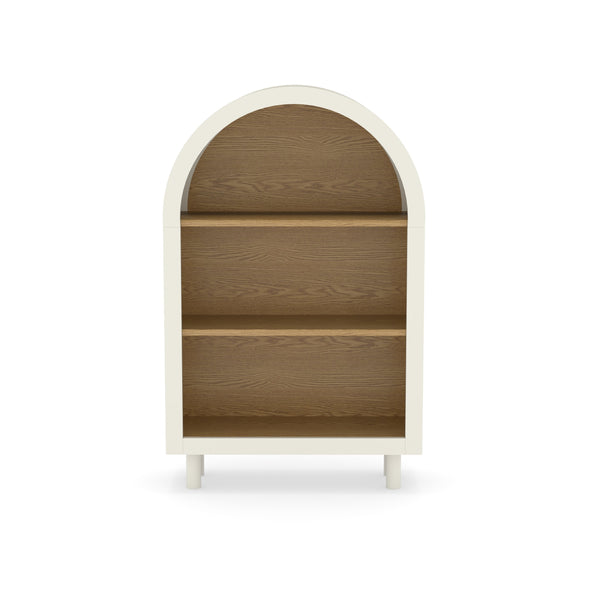 English Elm Arched Three Tier Bookshelf White Frame Woodgrain Shelves Modern Storage for Any Room W2557P428368