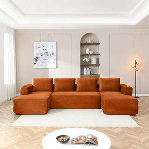 English Elm 132" Modular U-shaped Corduroy Cloud Sectional with Deep Seat Cupholders Assembly Free W1117S00346