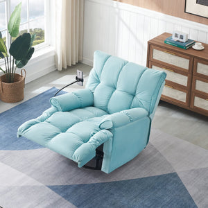 English Elm Single Teddy Upholstered Recliner Chair with Solid Wood Frame, Sponge Cushions & Phone Stand, Adjustable Back to 150° Cyan W1278P212865