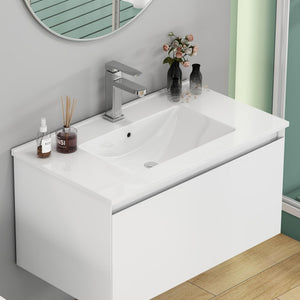 English Elm 32-inch Ceramic Drop-in Bathroom Sink Glossy Rectangular Basin for Modern Vanity W3151P264909