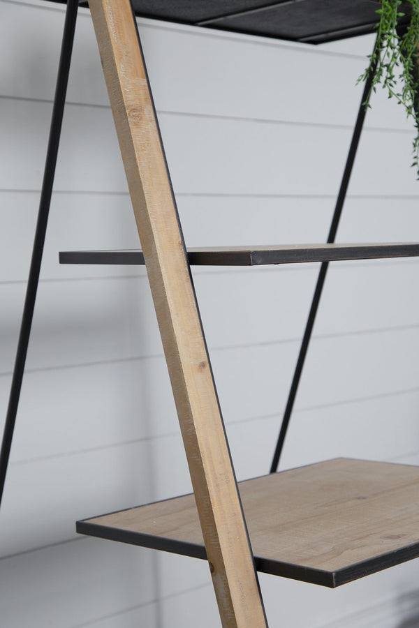 English Elm 24.8x26.4x72.4" Five Tier Fir Wood Ladder Bookshelf Farmhouse Iron Hardware Display W2078P499743