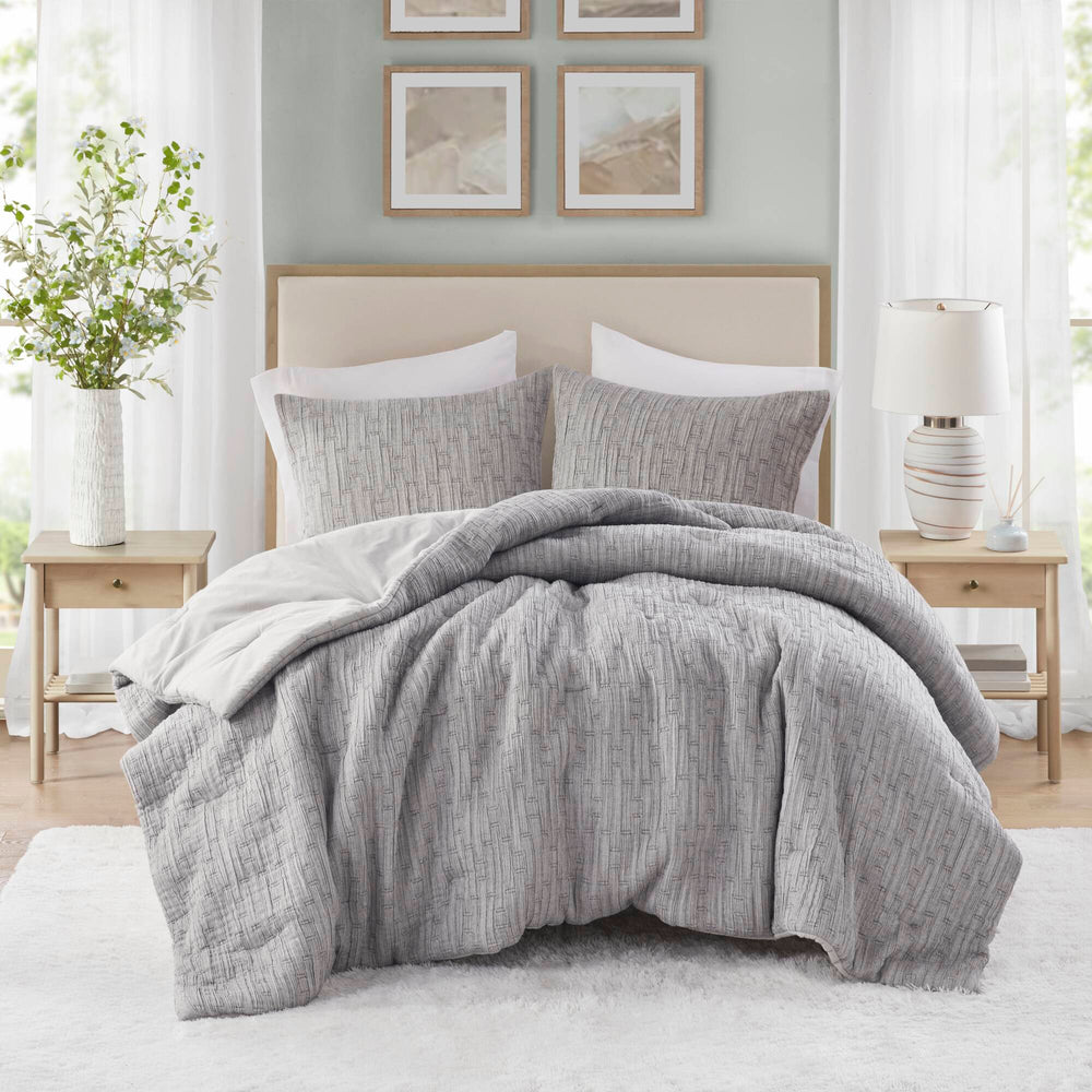 English Elm 3 Piece Oversized Comforter Set Full/Queen - Cotton Blend Face, Plush Polyester Fill, Hotel-Style Cozy Grey 23.62 L x 22.83 W x 12.99 H B035P280374