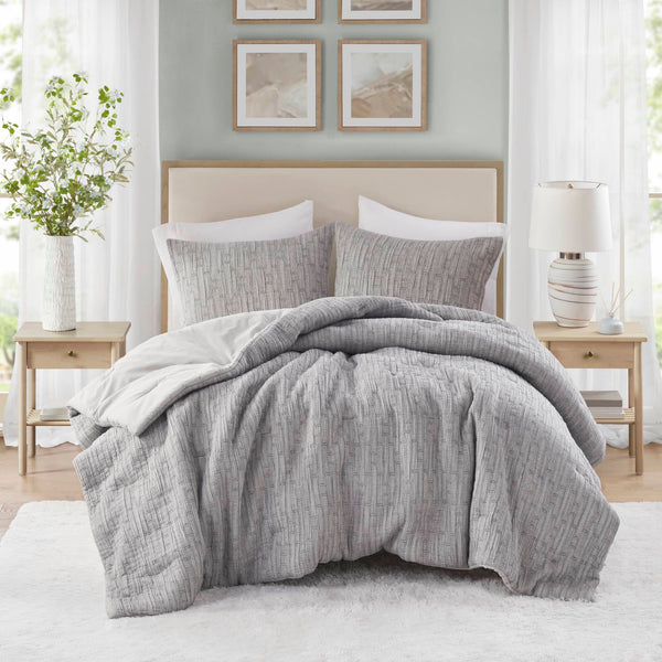 English Elm 3 Piece Oversized Comforter Set Full/Queen - Cotton Blend Face, Plush Polyester Fill, Hotel-Style Cozy Grey 23.62 L x 22.83 W x 12.99 H B035P280374