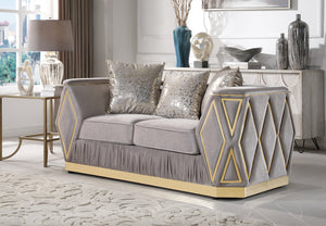 English Elm Cavalli Glam Three Piece Living Room Set Diamond Upholstery with Brushed Gold Metal Legs Taupe+Gold B009S02181