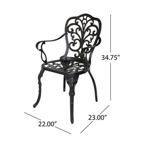 English Elm Vigo Cast Aluminum Outdoor Dining Chairs Ornate Scrollwork Bronze Patio Set of 2 N776P381203C