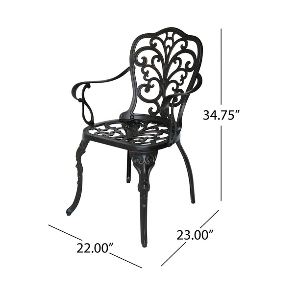 English Elm Vigo Cast Aluminum Outdoor Dining Chairs Ornate Scrollwork Bronze Patio Set of 2 N776P381203C