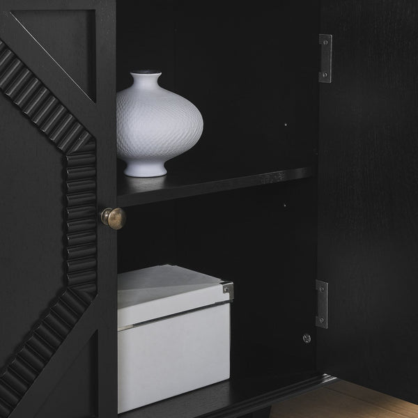 English Elm 33.6" Retro Wooden Sideboard with Fluted Diamond Panels, Mid-Century Console for Living Areas Black W1801P346236