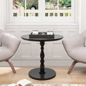 English Elm 23'' Black Accent Round Table - Modern 23" Small Side Table with Solid Wood Legs, Water-Resistant MDF, Versatile Nightstand W2295P339118