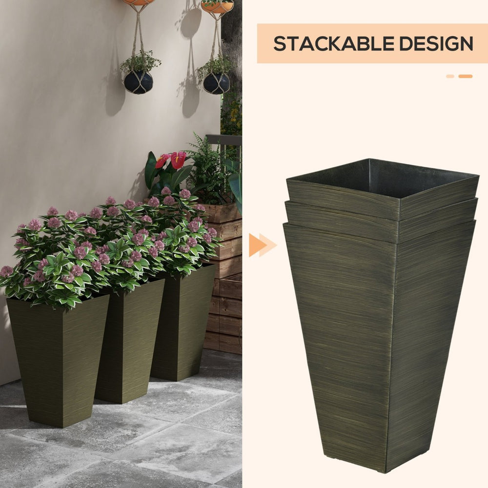 English Elm Outsunny 28" Tall Faux Wood Outdoor Planters, Set Of 3 Self-Draining, Stackable Flower Pots W2225P174505-GIGA