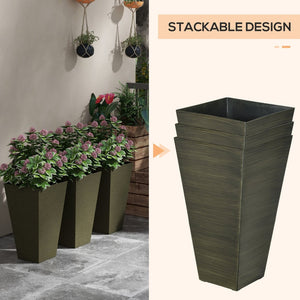 English Elm Outsunny 28" Tall Faux Wood Outdoor Planters, Set Of 3 Self-Draining, Stackable Flower Pots W2225P174505-GIGA