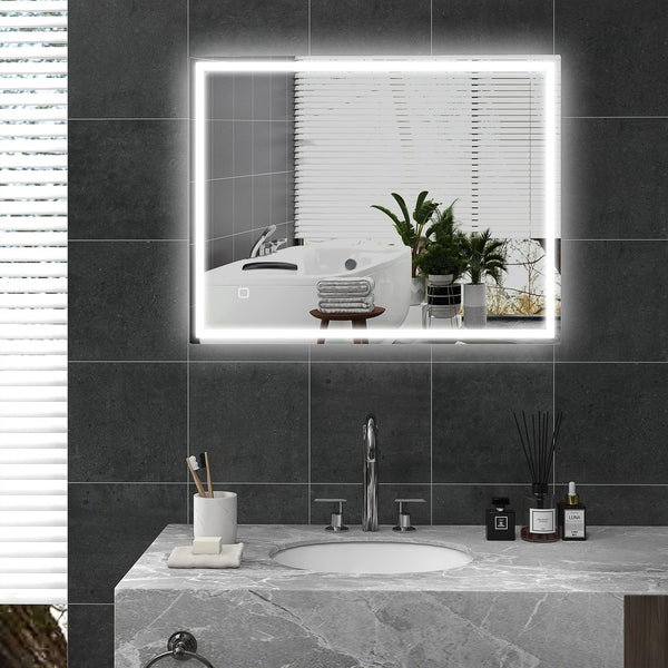 English Elm HOMCOM LED Bathroom Mirror 36"x28" Dimmable Touch Control, 3 Color Temps, Defogging, IP44 W2225P173994