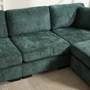 English Elm Modern Chenille L-shaped Sectional with Usb Charging Ottoman Storage Living Room Couch Green W2120S00017