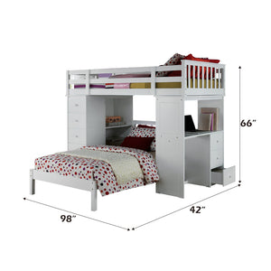 English Elm Freya Twin Loft Bed with White Finish, Bookcase Ladder, Desk & 5-Drawer Storage — Durable, Safe Design B2726S00228