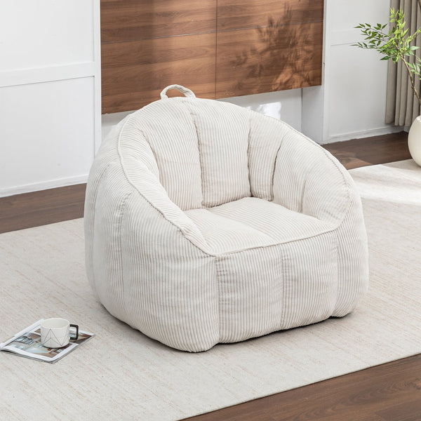English Elm Giant Corduroy Bean Bag with Armrests Shredded Foam Lounge Chair for Living Room Beige W2200P442622