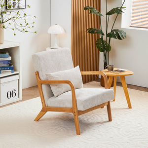 English Elm Mid-Century Upholstered Accent Chair with Pillow, Ergonomic Solid Wood Frame for Living Room W2989P241862