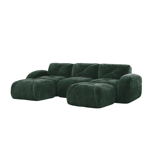 English Elm U-shaped Modular Velvet Sofa Tufted Cloud Seating for Living Room or Home Theater Green W714S01614