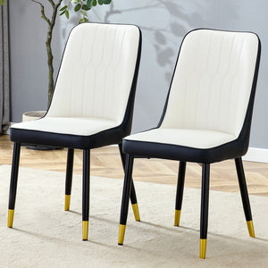 English Elm Modern Two-Tone Pu Dining Chairs Set - Elegant White & Black Upholstery With Gold Accents W1151P217983