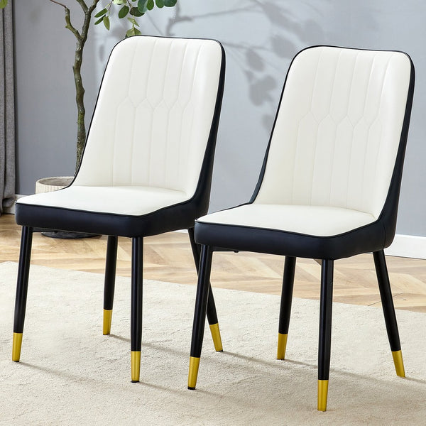 English Elm Modern Two-Tone Pu Dining Chairs Set - Elegant White & Black Upholstery With Gold Accents W1151P217983