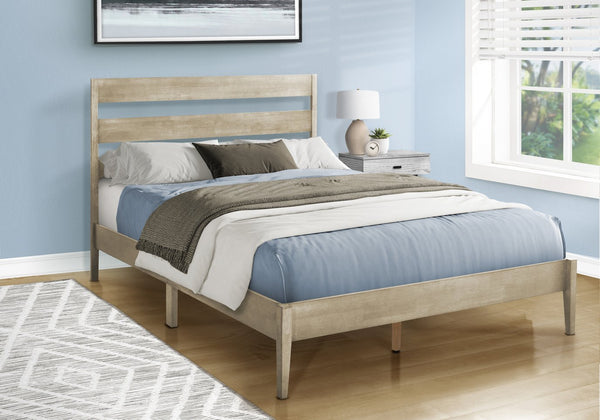 English Elm Bed, Contemporary Queen Platform Bed with Slatted Headboard, Solid Wood Frame, 600lb Capacity Grey 66 L x 15 W x 9 H B2710P287060