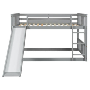 English Elm Full Over Kids Bunk Bed with Built-in Slide Ladder Pine Frame Gray Finish LT100208AAE