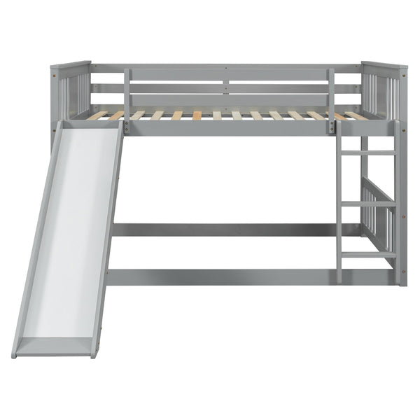 English Elm Full Over Kids Bunk Bed with Built-in Slide Ladder Pine Frame Gray Finish LT100208AAE