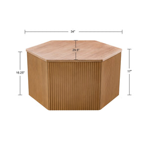 JLA Home INK+IVY - Fluted Hexagon Coffee Table — Natural Oak Fluted Sculptural Accent Table, Lightweight Modular Centerpiece II120-0553