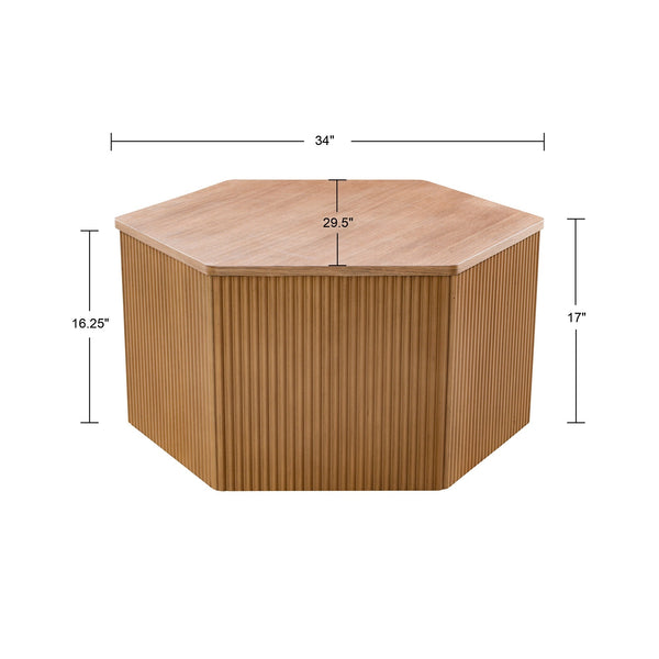 JLA Home INK+IVY - Fluted Hexagon Coffee Table — Natural Oak Fluted Sculptural Accent Table, Lightweight Modular Centerpiece II120-0553