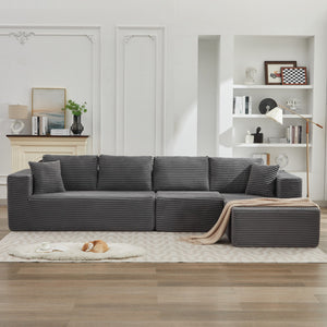 English Elm 106" Plush Corduroy Cloud Sectional Sofa with Right Chaise — Deep Seat, No Assembly, Modern Comfort W1143S00022 W1143S00022