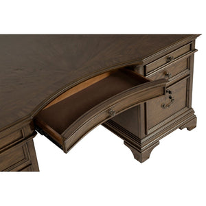 English Elm Stigham Burnished Oak Executive Desk With 7 Drawers, Elegant Bronze Hardware & Ample Storage Space B062S00800-GIGA