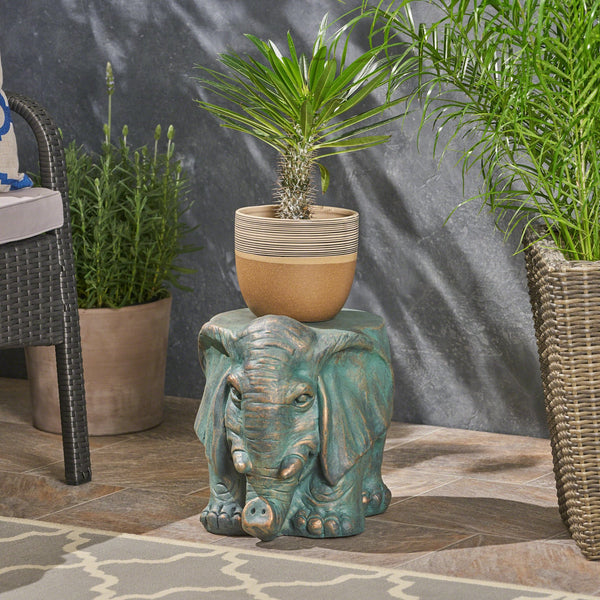 English Elm Christopher Knight Home® - Elephant Copper Patina Garden Stool - Weather-Resistant Magnesium Oxide Accent Table, 16.75L x16W x14.25H 63393.00COP