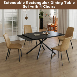 English Elm Retractable Sintered Stone Dining Table Set With 4 Chairs, Modern Design & Durable Carbon Steel Legs W509S00128-GIGA