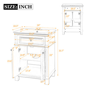 English Elm 24'' Carved Farmhouse Bathroom Vanity with Ceramic Sink Soft Close Storage Cabinet Blue N710P446530C
