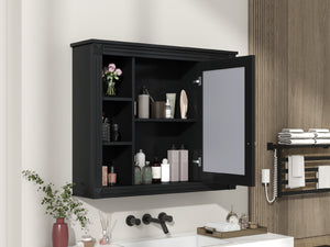 English Elm 35'' Modern Wall Medicine Cabinet with Mirror, Black MDF Storage, Soft-Close Hinges, Towel Rod, Adjustable Shelves N710P197128B