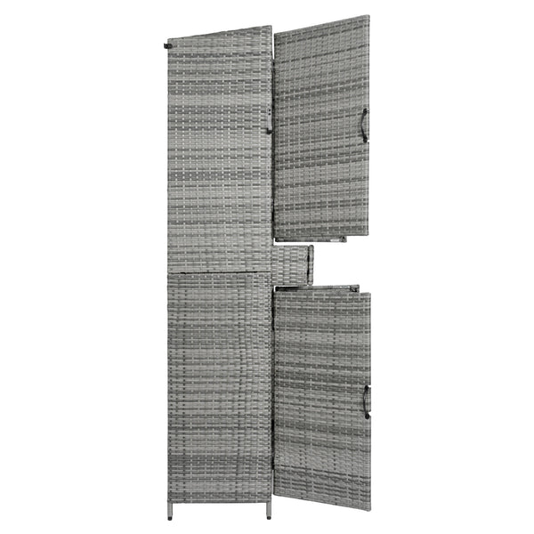 English Elm K&k Tall Arched Pe Rattan Outdoor Storage Cabinet with Adjustable Shelves and Steel Frame Grey N707P420102G