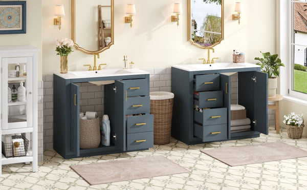 English Elm 72'' Modern Blue Bathroom Vanity With Ceramic Sink, Soft-Closing Drawers & Solid Wood Frame Storage N710SS00013C
