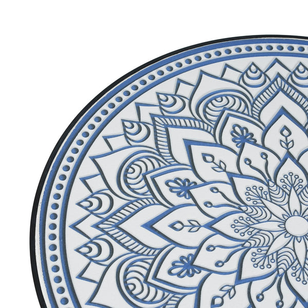 English Elm Outdoor Mosaic Ceramic Tile Round Side Table with Curved Wrought Iron Patio Accent Black,Blue,White N773P365597B