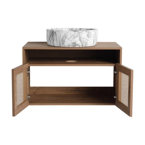 English Elm 30" Wall Mounted Bathroom Vanity Oak Finish Ceramic Art Sink Soft Close Storage W999S00493
