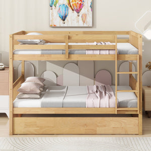 English Elm Full Over Full Rustic Bunk Bed With Trundle, Ladder, Guardrails - Versatile Space-Saver In White Oak W504S00180
