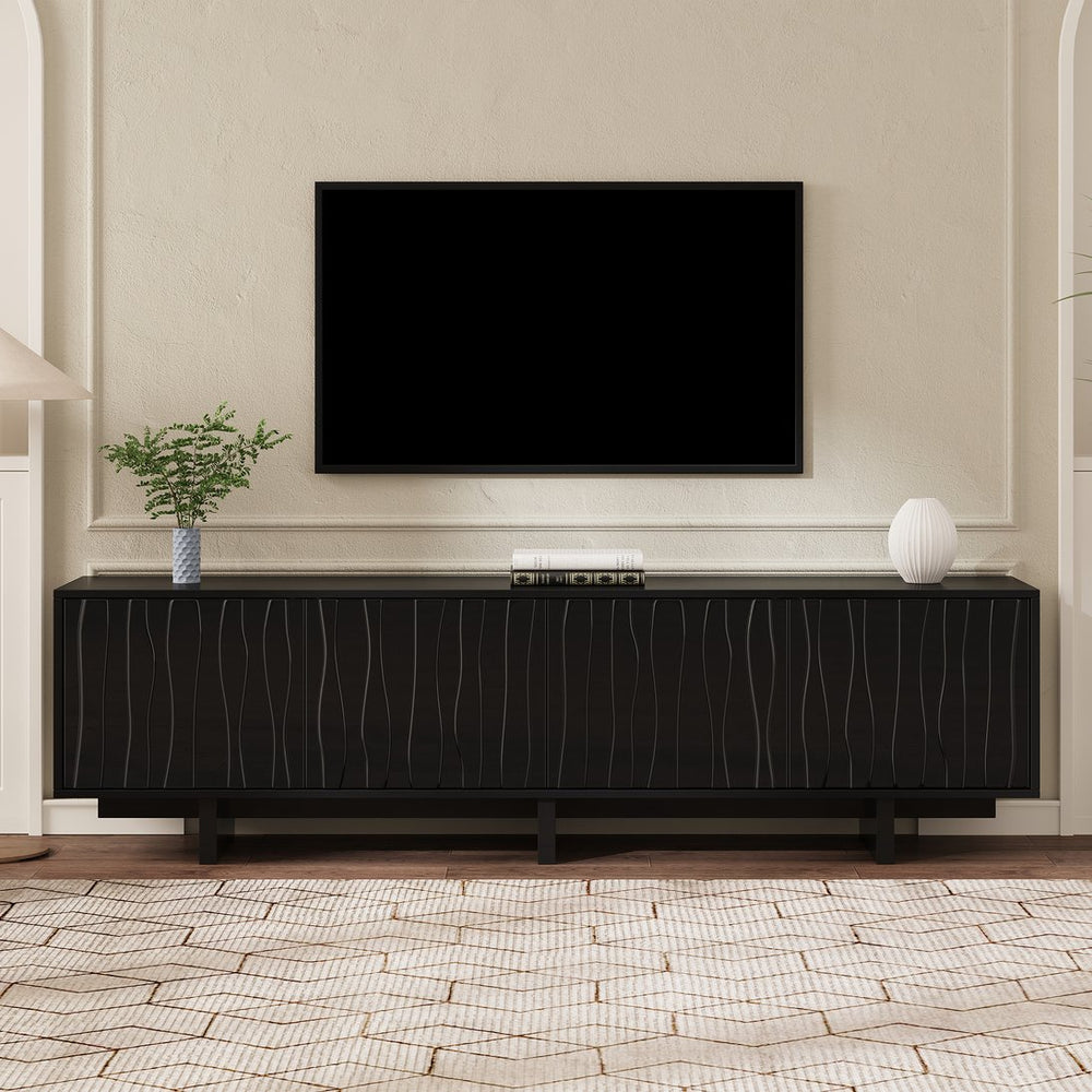 English Elm Retro Wood Grain Media Console Wavy Door Cabinet for Living Room Tvs 75 In N721P379534B