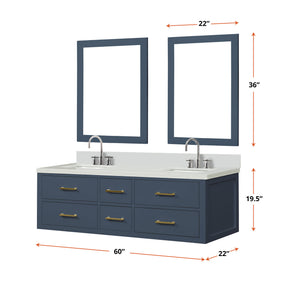 English Elm Blue Double Bath Vanity Set With Cultured Marble Top, Chrome Faucets & Elegant 28" Mirrors Included B2731S01824