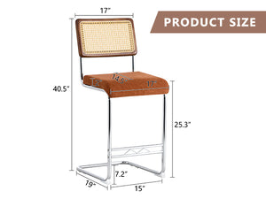 English Elm Natural Rattan Backrest Counter Stools Set of Two with Velvet Seat and Chrome Legs W2920P395621