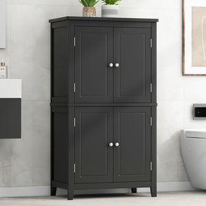 English Elm Elegant Bathroom Floor Storage Cabinet with 4 Doors, Adjustable Shelves, Anti-Tip Design, 28"L x 15"W Black N725P188461B