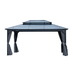 English Elm 12' X 16' Gazebo Hardtop Canopy With Netting & Curtains - Stylish Aluminum Pavilion For Outdoor Events W765S00009