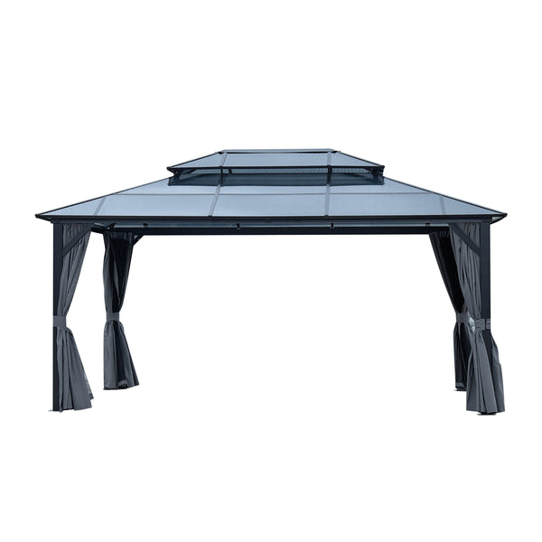 English Elm 12' X 16' Gazebo Hardtop Canopy With Netting & Curtains - Stylish Aluminum Pavilion For Outdoor Events W765S00009